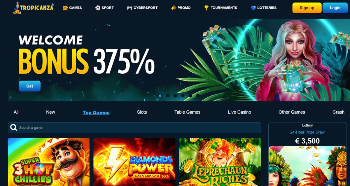 Screenshot of the Tropicanza website